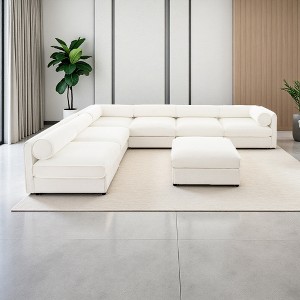 142.5" Chenille L-Shaped Modular Sectional Sofa with Cylindrical Cushions & Storage Seat - 1 of 4