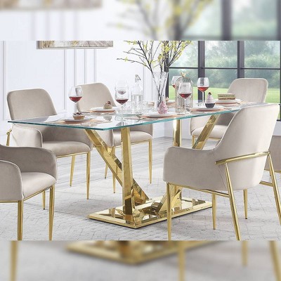 Contemporary Rectangular Clear Glass and Gold Dining Table