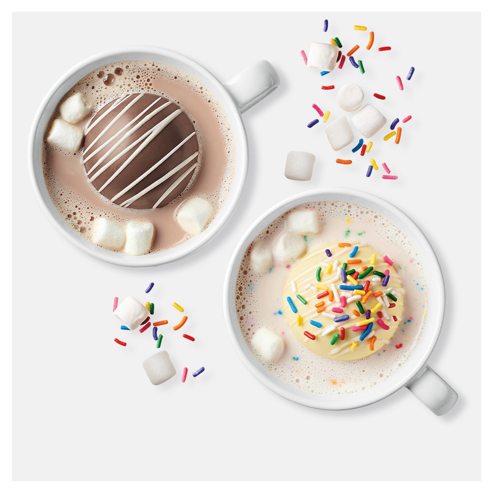 Hot Chocolate Bombs - Milk w/White Drizzle & White w/Confetti - 3.2oz - Favorite Day™, Hot Chocolate Bombs: Dark w/White & Milk w/Salted Caramel - 3.2oz - Favorite Day™