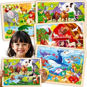 QUOKKA 24-48 pcs Wooden Puzzle Set - 4x Jigsaw Puzzle for Kids 4 5 6 Year Old - 1 of 4