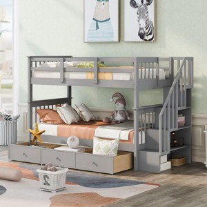Streamdale Stairway Twin-Over-Twin Bunk Bed with Three Drawers for Bedroom, Dorm - Gray - 1 of 4