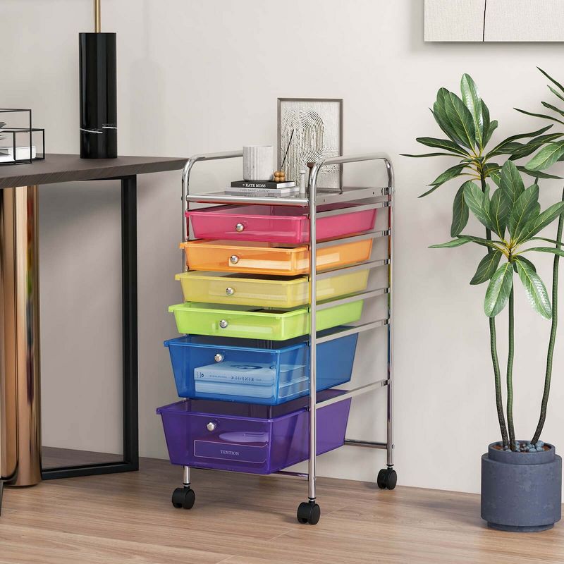 Costway 6 Drawer Rolling Storage Cart Scrapbook Paper Office Organizer  Yellow/Black/Clear/MultiColor/Colorful/Macaron/Mixed Pink/Mixed Black, 2 of 11