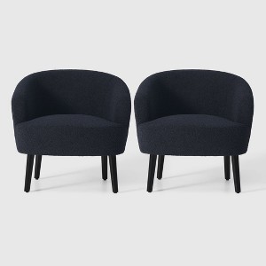 WestinTrends Alexandria 29" Wide Mid Century Modern Faux Shearling Barrel Accent Arm Chair (Set of 2) - 1 of 4