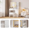 Vanity Desk and Stool with Mirror and Lights，Makeup Vanity with Charging Station, Drawers, Storage Shelves for Bedroom, White - 2 of 4