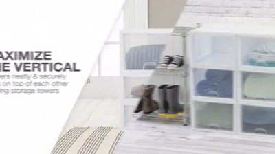 Clear and White 16 Quart Stackable Plastic Storage Drawers, Set of 18