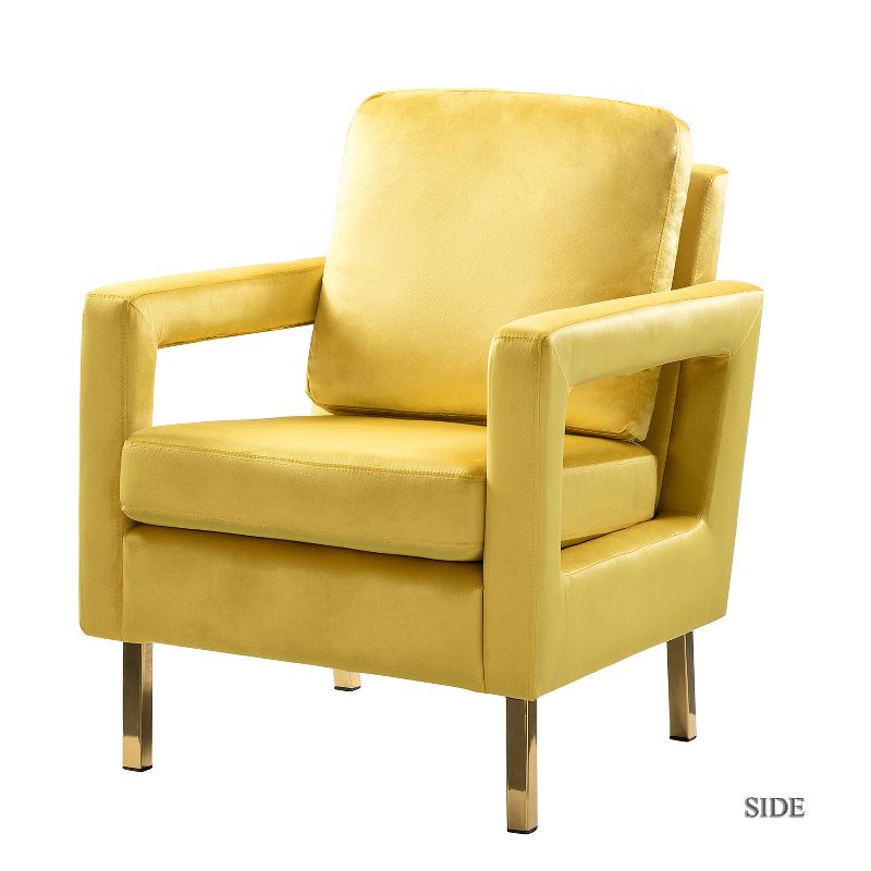 Pene Velvet Accent Armchair with Golden Metal Base and square open-framed arm | Karat Home, 4 of 12