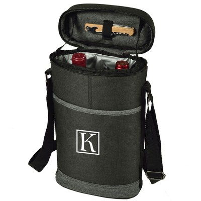 Picnic at Ascot Personalized Two Bottle Wine Cooler with Corkscrew - Charcoal