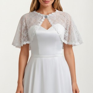 Anna-Kaci Women's Floral Capelet with Scalloped Edges Sheer Draped Overlay and Clasp Detail for Light Coverage 8.5x13in - One Size Fits Most, White - 1 of 4