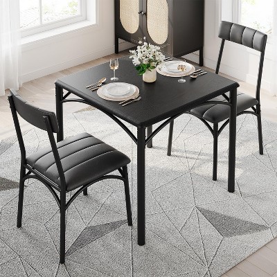 3-Piece Square Dining Set for 2 - Upholstered Chairs, Small Space Kitchen Table, Apartment Breakfast Nook