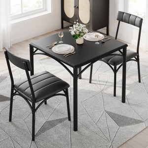 3-Piece Square Dining Set for 2 - Upholstered Chairs, Small Space Kitchen Table, Apartment Breakfast Nook - 1 of 4