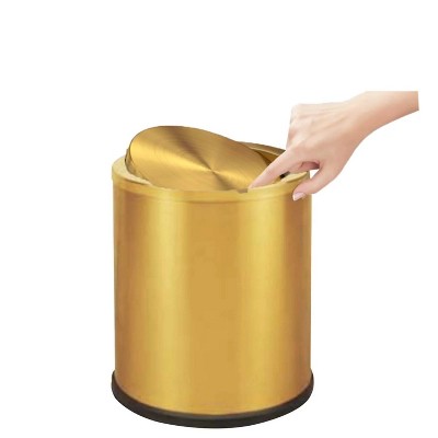 LunaLulinlk Small Trash can with Flipping lid, Stainless Steel , 2.6gallon,Garbage cans Metallic Gold