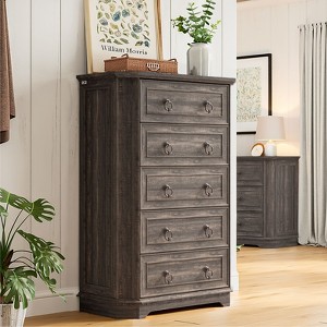 Farmhouse 5-Drawer Tall Dresser – Rustic Black Wooden Chest for Bedroom, Living Room, or Hallway - 1 of 4