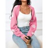 Women's Cropped Cardigan Sweater Floral Shrugs Long Sleeve Open Front Knit Top - 4 of 4