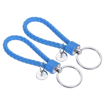 Unique Bargains Braided PU Leather Wallet Keychain with Stainless Steel Key Rings 2 Pcs