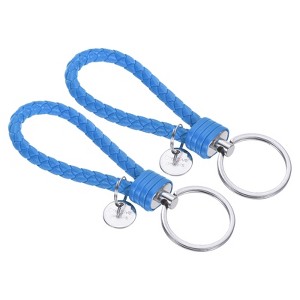 Unique Bargains Braided PU Leather Wallet Keychain with Stainless Steel Key Rings 2 Pcs - 1 of 3