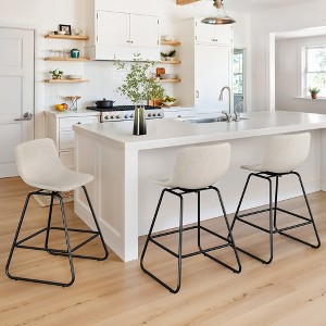 Arceso Swivel Bar stools Set, 25in Faux Leather Counter Height Bar stools, Mid Century Modern Bar Stools with Metal Legs & Footrest, for Kitchen - 1 of 4