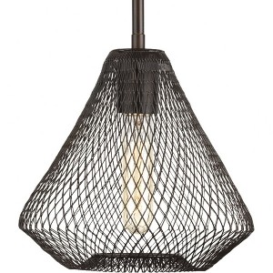 Progress Lighting Mesh 1-Light Mini Pendant, Antique Bronze, Open Cage Frame, Ideal for Clusters or Groups, Canopy Included - 1 of 4