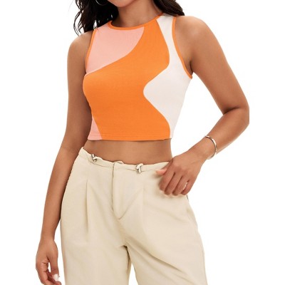 INSPIRE CHIC Women's Color Block Summer Crew Neck Ribbed Sleeveless Crop Going Out Tank Tops