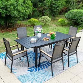 7pc Patio Set with Expandable Table & Lightweight Aluminum Frame Stackable Sling Chairs - Captiva Designs