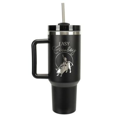 100 North Easy Cowboy Bucking Bull Rider 8 Second Ride Wrap-Around 40 Oz. Stainless Steel Water Bottle Coffee Mug, Spill & Leak Resistant, Travel