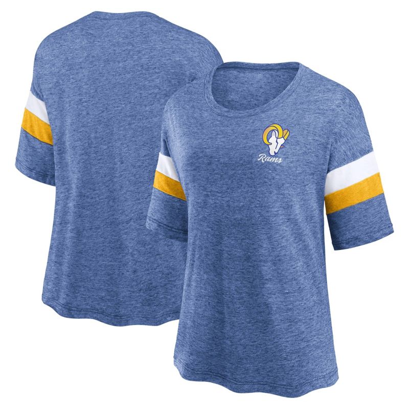 NFL Los Angeles Rams Women&#39;s Weak Side Blitz Marled Left Chest Short Sleeve T-Shirt, 1 of 4