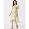 Allegra K Women's Floral Print Short Sleeve Cinched Waist Long Dresses - 4 of 4