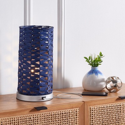 15-Inch Blue Water Hyacinth Table Lamp with USB Port