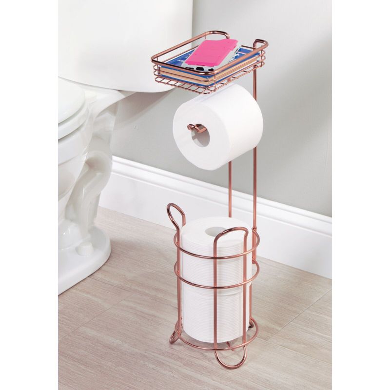 mDesign Steel Free Standing Toilet Paper Holder Stand and Dispenser, 2 of 8