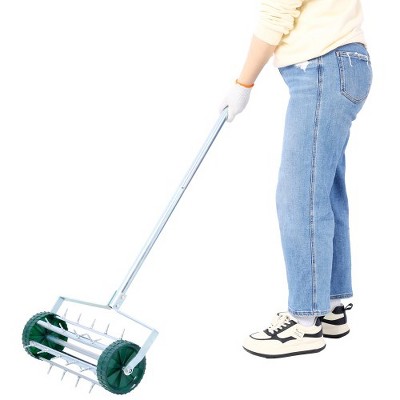 Lawn Aerator, Heavy Duty Rolling Lawn Aerator With Steel Handle, 1.4" Rolling Spikes, Rust-proof Manual Lawn Aeration Tool For Garden Yard Backyard