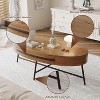 Oval Coffee Table with Drawer, 47.2“ Wooden Coffee Table with Storage and Cross Metal Legs, Mid-Century Modern Center Table Unique Curved Design - 4 of 4