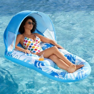 Joyfy Inflatable Pool Float Lounger with Canopy, Water Floating ...