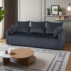 82" Velvet Modern 2-Seater Sectional Sofa with 3 Back Pillows & Chrome Accents - 1 of 4
