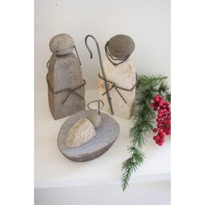 River Rock Mary, Joseph, and Jesus – Handmade 7" Holiday Nativity (2 X Set of 3) by Kalalou - 1 of 3