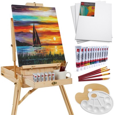 J MARK Paint Set Mini Canvas Acrylic Painting Kit with Wood Easel Canvases  Paint Brushes & More