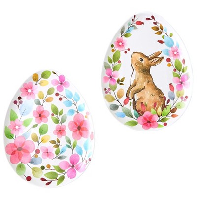 The Lakeside Collection Floral Easter Bunny Tabletop Serving for Entertaining Home Decor - Set of 2 16'' Serving Platters