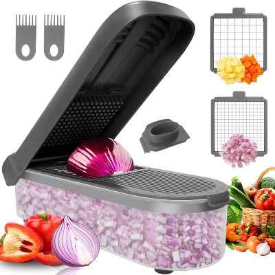 Attop Multifunctional Food Chopper - Onion, Vegetable Slicer, Dicer, Potato Chopper - Vegetable Chopper with Container (4 in 1, Gray)