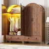 PAKASEPT 70.9‘’ Arched Wooden Armoire Wardrobe Closet with Drawers and Fluted Doors, with Light & Shelves and Hanging Rod, Brown - 3 of 4