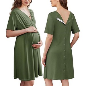 Ekouaer Labor and Delivery Gown for Hospital Short Sleeve Maternity Nursing Dress Nightgown with Button - 1 of 4