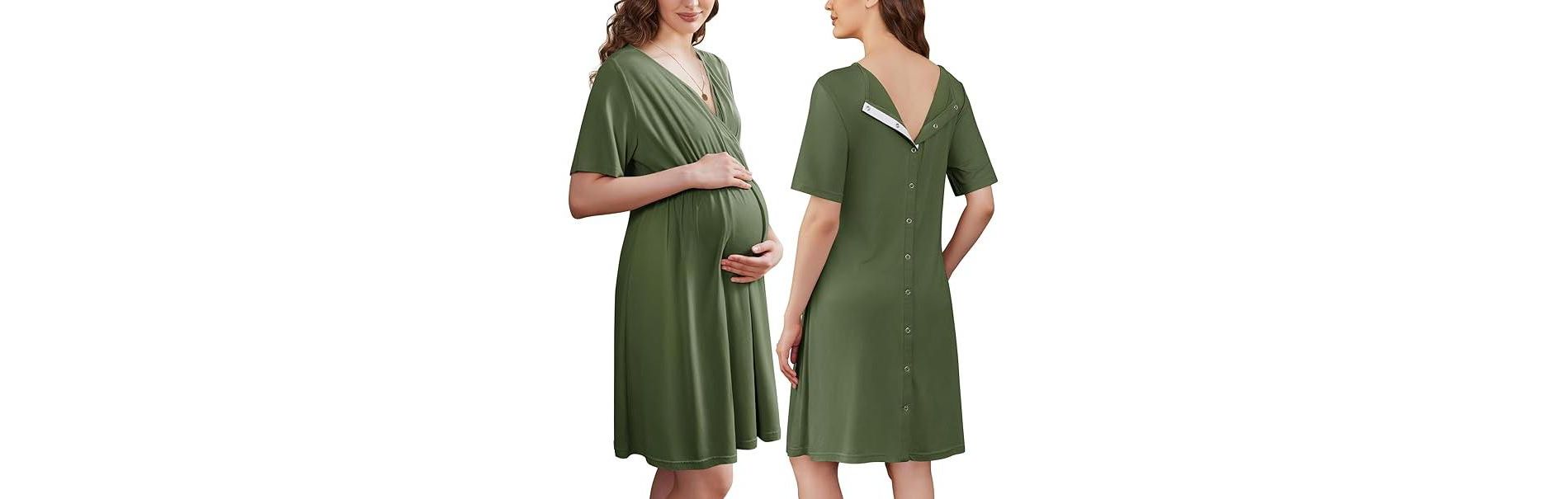 Ekouaer Labor and Delivery Gown for Hospital Short Sleeve Maternity Nursing Dress Nightgown with Button