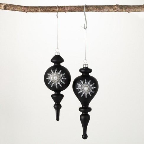 Sullivans 8 in. 8.75 in. and 7.5 in. Black Finial Ornament - Set of 3, Black Christmas Ornaments
