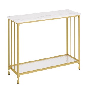 Narrow Console Table Small Entryway Table with Glass Shelf and Metal Frame Sofa Table Narrow Long Behind Couch Table - 1 of 4