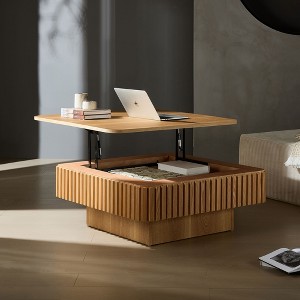 Lift Top Coffee Table Handcraft Drum Cocktail Table Square Center Table Accent Table Sofa Side Table with Hidden Storage Space - ModernLuxe - 1 of 4