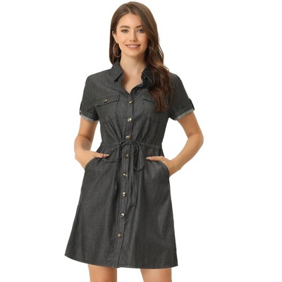 Allegra K Women s Jean Chambray Summer Casual Button Down Denim Dresses Target