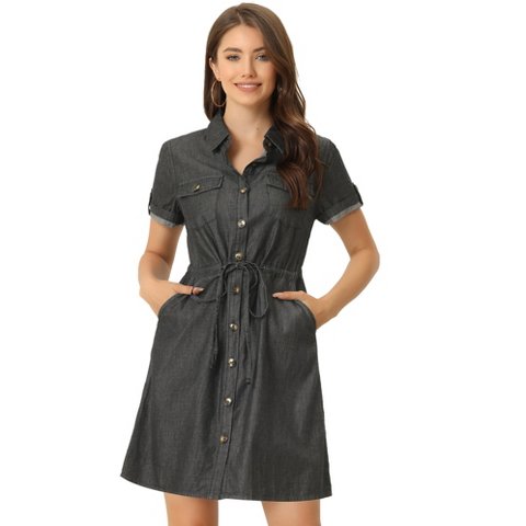 Женские платья INSPIRE CHIC Women's Jean Chambray Summer Casual Button Down Denim Dresses X-Large Black