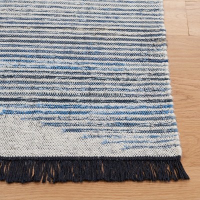 Handmade Blue and Ivory Wool Cotton Kilim Area Rug