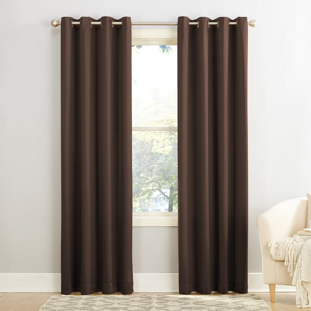 Photos - Curtain Rod / Track 54"x84" Sun Zero Room Darkening Seymour Grommet Curtain Panel Chocolate: Modern Energy Efficient Brown Living Room Decor