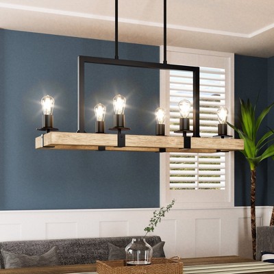 Urban Ambiance Modern Farmhouse Chandelier, 15''H x 33''W, Matte Black & White Ash Finish, UFS2000