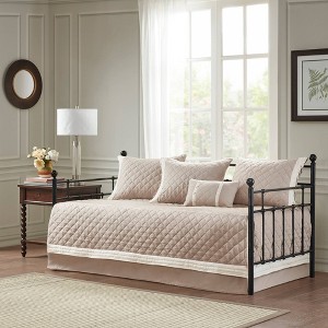 Madison Park Miller Daybed 6pc Daybed Cover Set Khaki: Percale Quilted, Includes Bed Skirt & Sham - 1 of 4