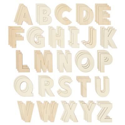 Bright Creations 88 Piece Unfinished Wooden A-Z Alphabet Letters for Crafts & Decor, 2 Extra Sets of Wood Vowels AEIOU, 3 in
