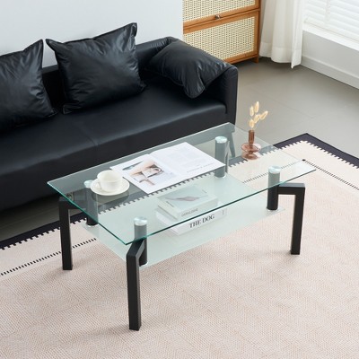 Rectangle Black Glass Coffee Table Clear Coffee Table Modern Side Center Tables for Living Room Living Room Furniture